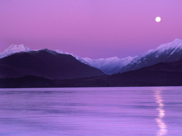 Moonset over Hood Canal, Olympic Mountains, Seabeck, Washington